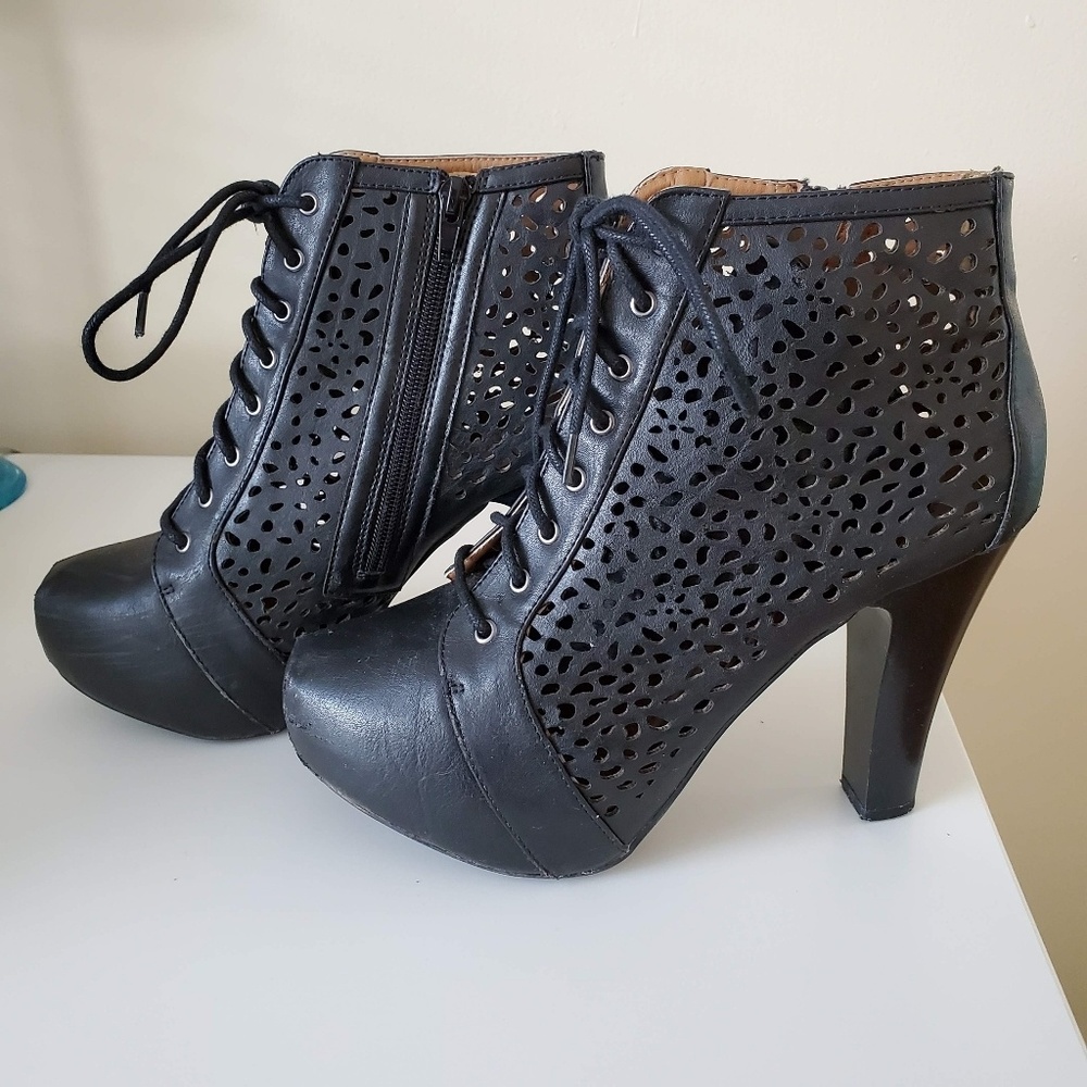 Black Platform Laser Cutout Booties